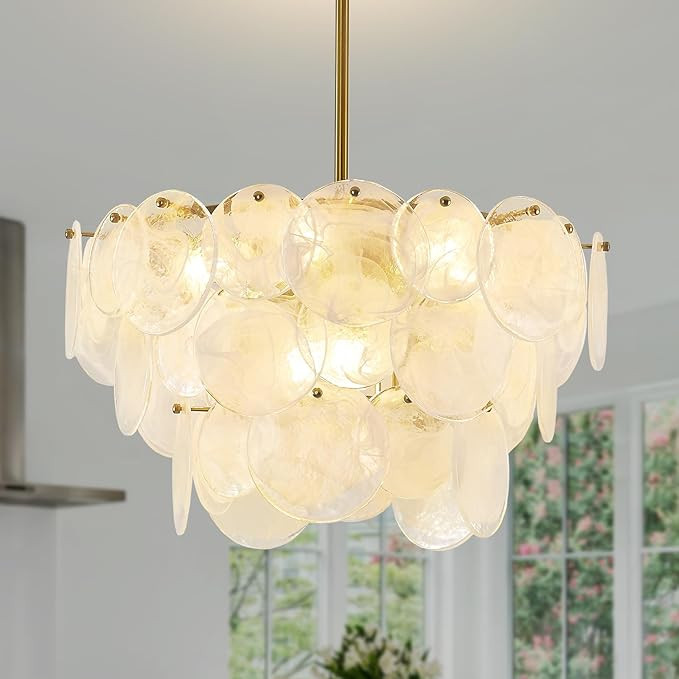 Gold Chandeliers Modern Glass Chandelier, D23.2 inch Round Crystal Pendant Light for Dining Room,... | Amazon (US)