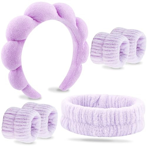VELSCRUN 6 Pcs Purple Bubble Puffy Sponge Spa Headband Wristband Set, Spa Headbands for Wash Face, Makeup Headband, Facial Skincare Headbands Women Girls Sleepover Party Supplies Hair Accessories | Amazon (US)