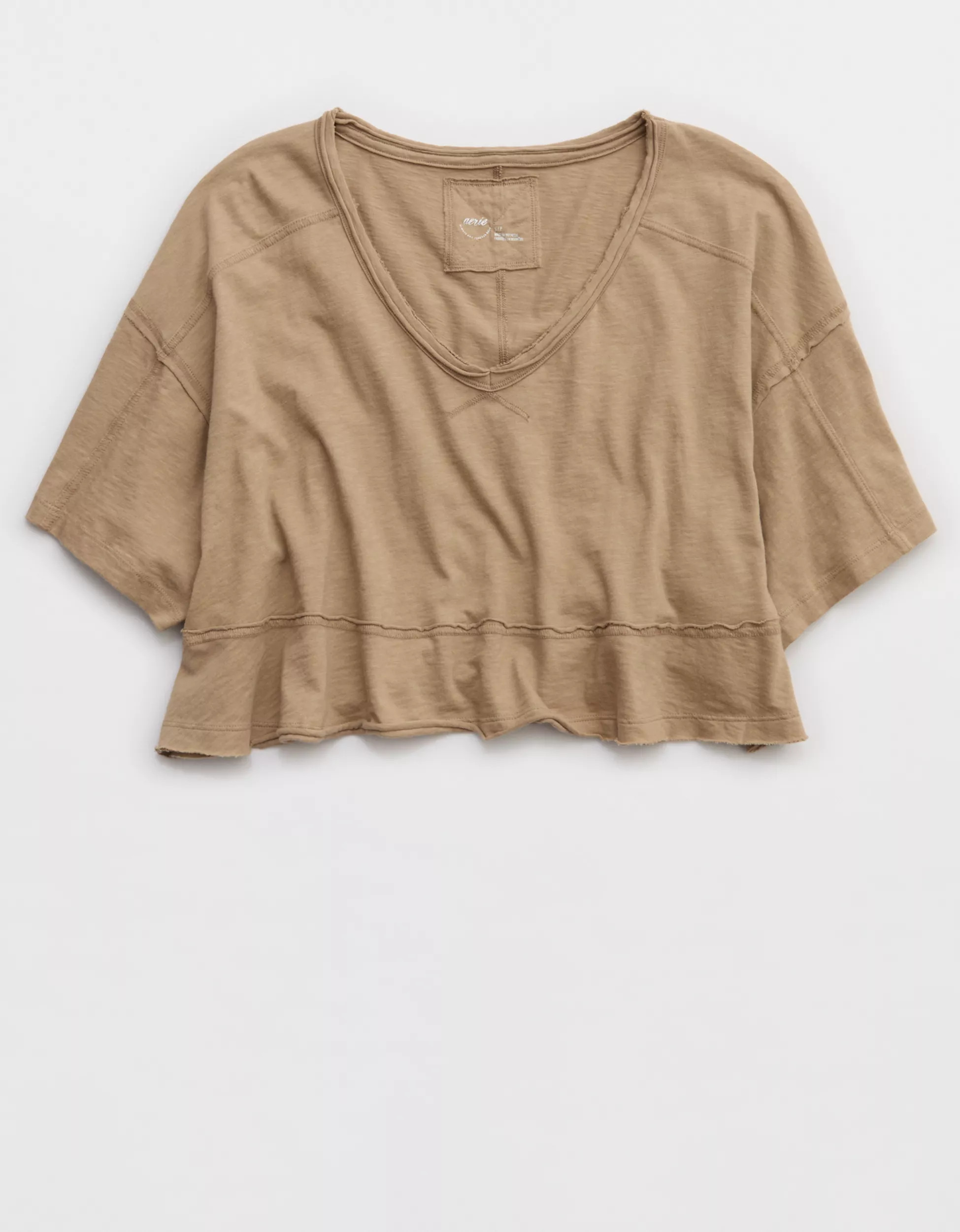 Aerie Happiest Cropped V Neck T-Shirt | Aerie