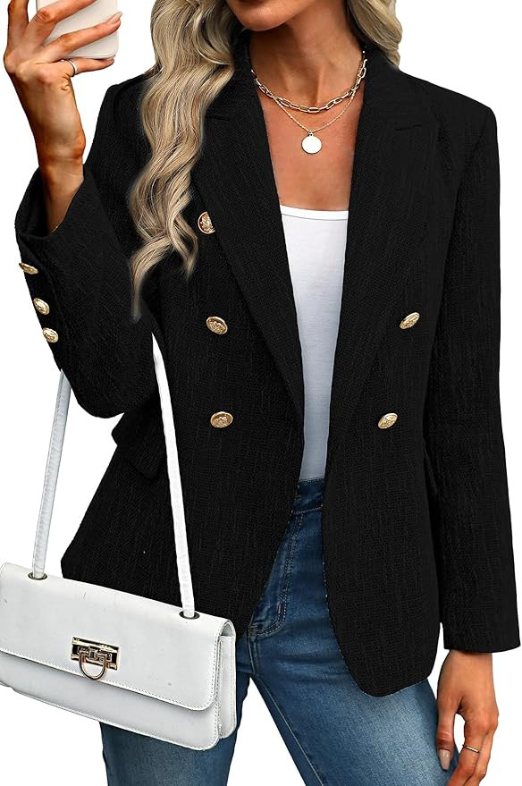 ELLEVEN Women's Tweed Blazers Business Casual - Long Sleeve Double Breasted Jackets Open Front Wo... | Amazon (US)