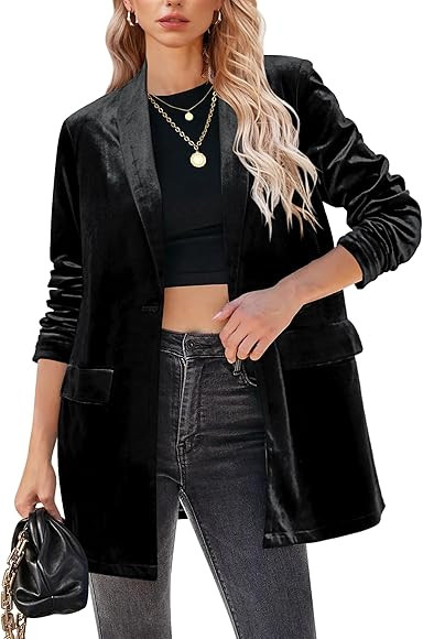 GRAPENT Velvet Blazers Jackets for Women Business Casual Oversized Long Suit Jacket Dressy Cardigan Blazer Work Office | Amazon (US)