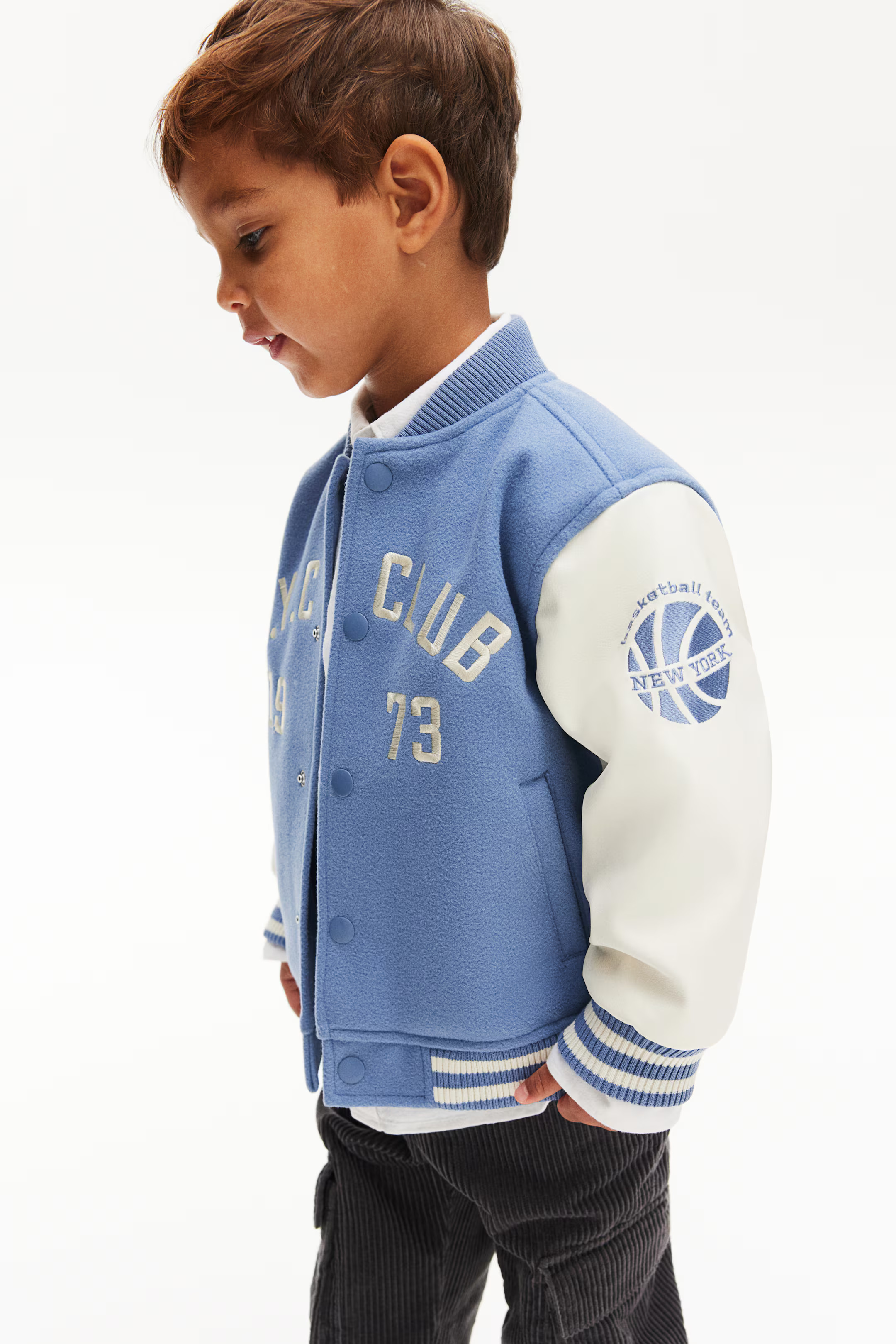 Padded Baseball Jacket - Blue/N.Y.C. Club - Kids | H&M US | H&M (US + CA)