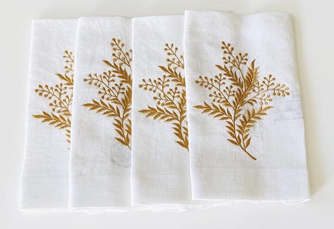 100% White Linen Embroidered Napkin 20x20 Inch | Machine Washable Natural Fabric Handcrafted Clot... | Amazon (US)