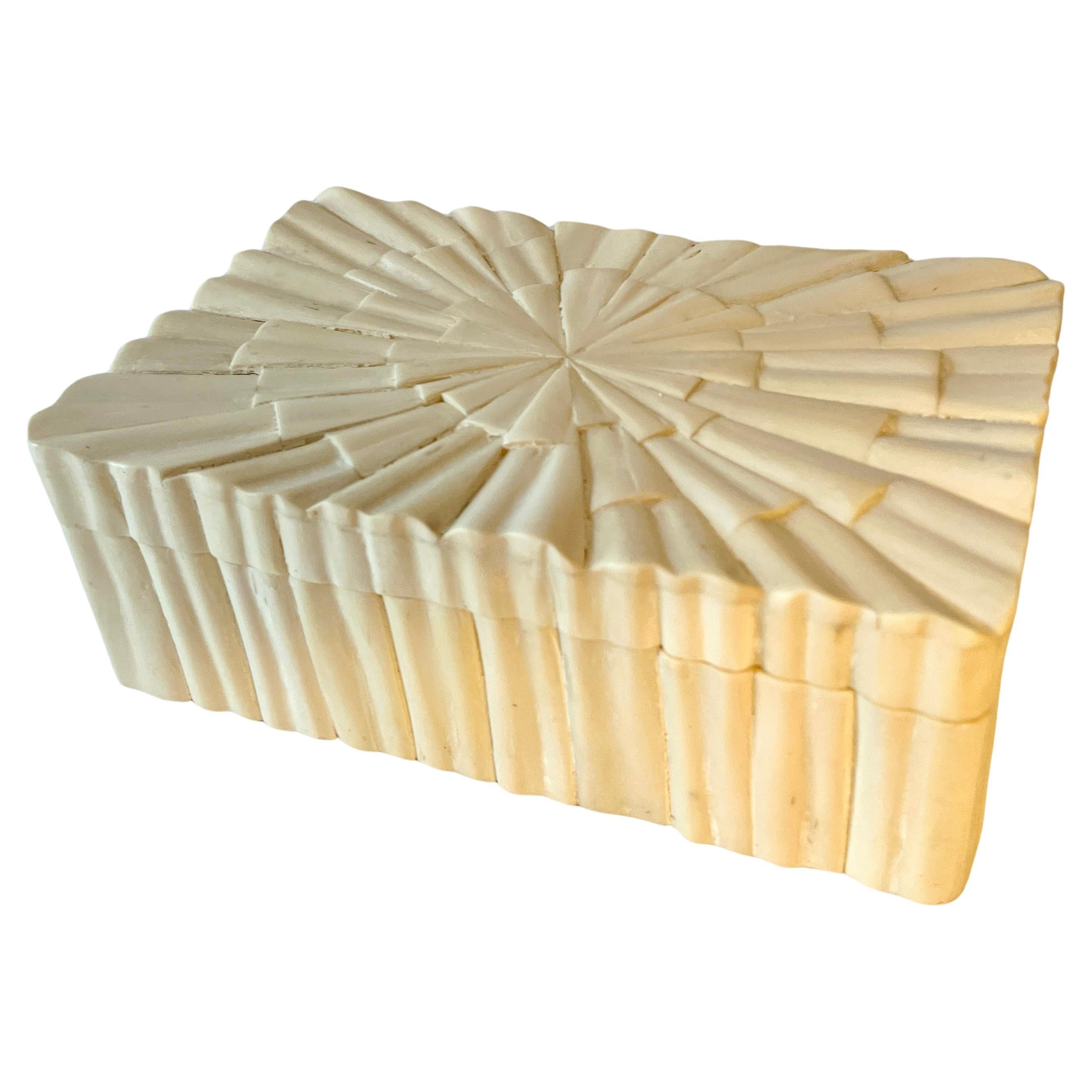 Carved Bone or Resin Lidded Box with Wooden interior | 1stDibs