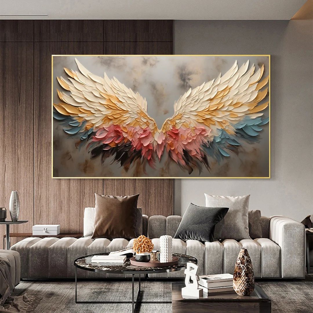 Original Angel Wing Oil Painting on Canvas, Large Wall Art Abstract Texture Wall Art Boho Wall De... | Etsy (US)
