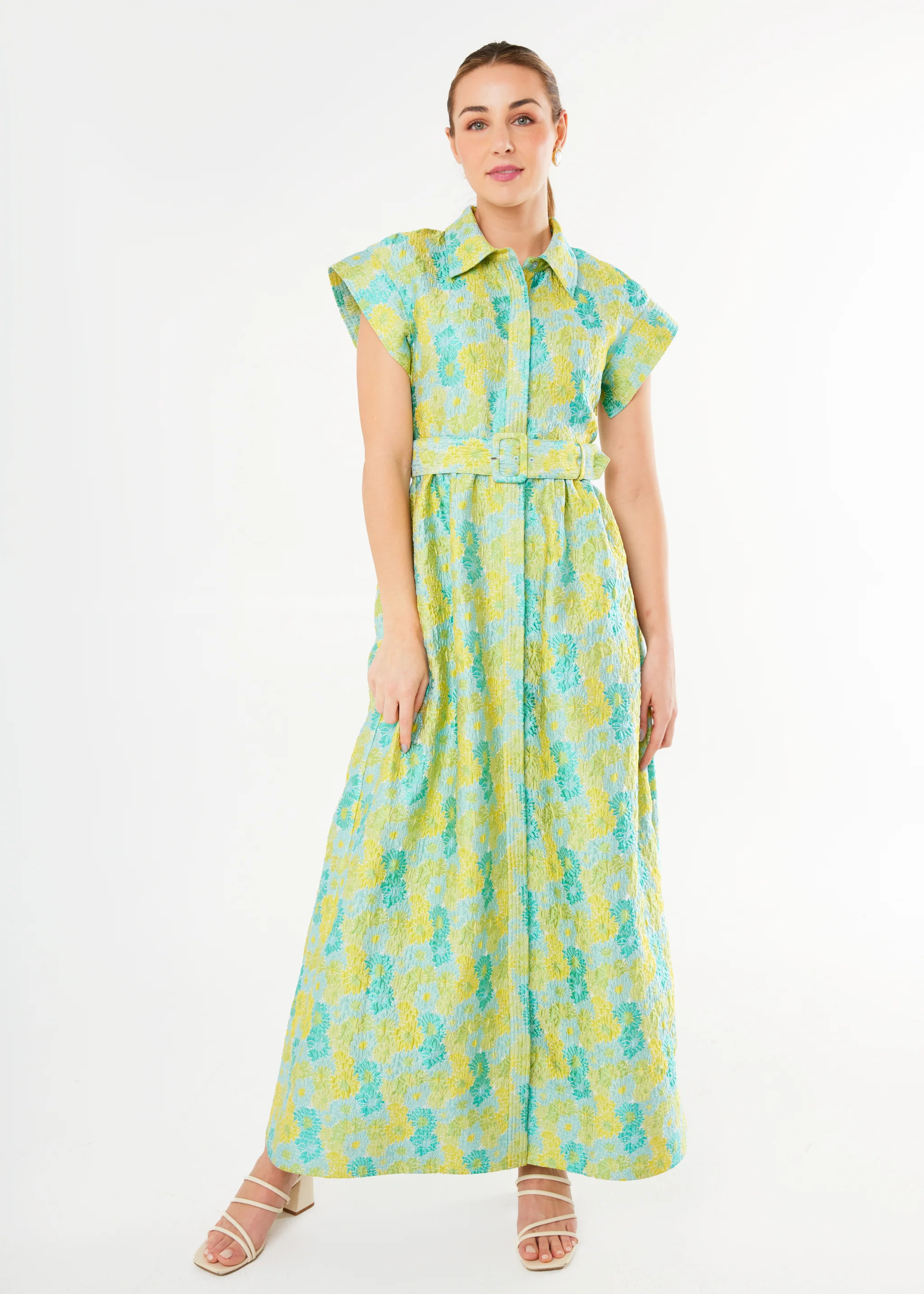 Harper Gown Green Sunflower Jacquard | Abbey Glass
