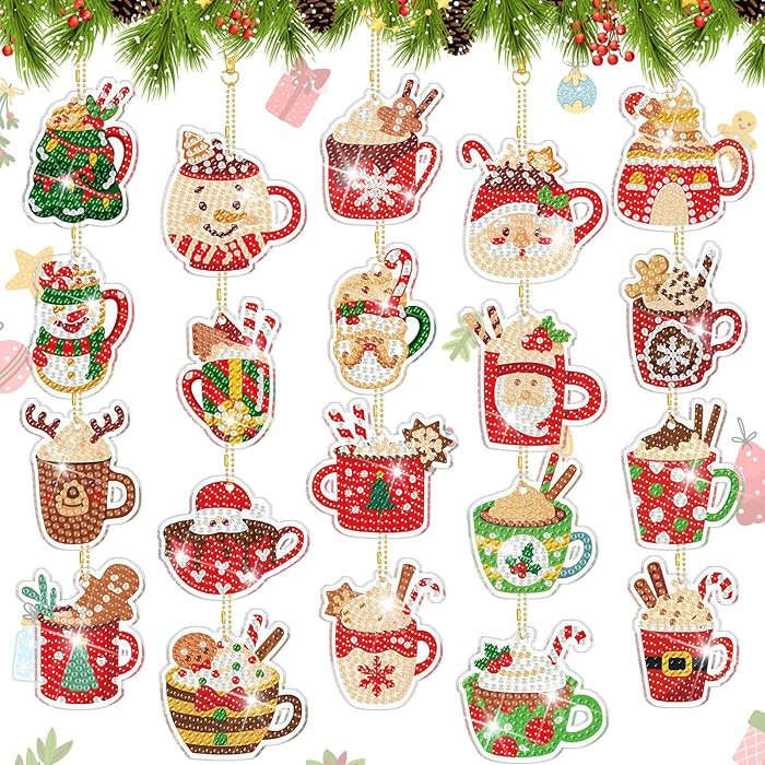 Remuuly 20 Pcs Christmas Diamond Art Keychains Kits Cute Hot Cocoa 5d Diamond Painting Ornaments ... | Amazon (US)