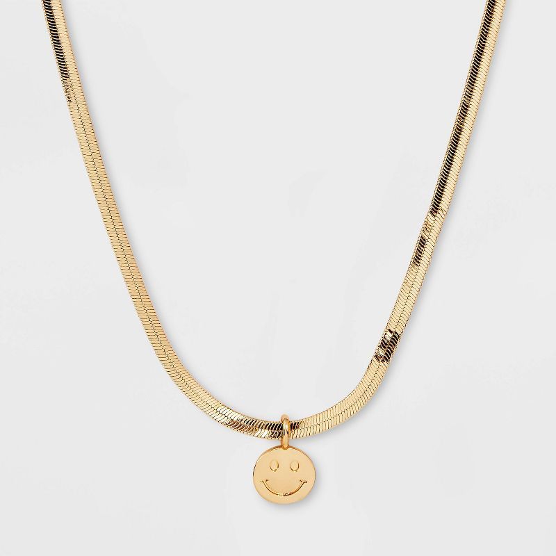 Smiley Face Snake Chain Necklace - Wild Fable™ Gold | Target