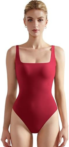 SUUKSESS Women Sexy Square Neck Thong Bodysuit Backless Sleeveless Tank Tops | Amazon (US)