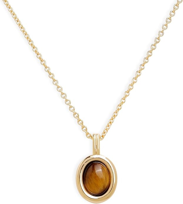 Jean Beau Gold Stone Pendant Necklace for Women, Dainty Oval Gemstone Dangle Necklaces Wedding Pr... | Amazon (US)