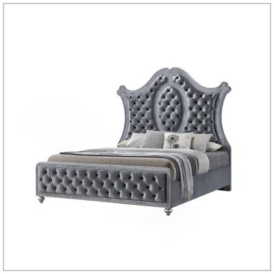 1Pc Panel Bed Tufted Headboard Luxurious Upholstery And Intricate Nailhead Trim Diamond-Patterned Tufted Accent Modern Luxury Gray Silver | Wayfair North America