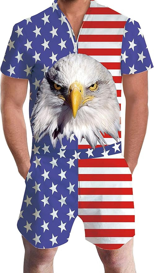 RAISEVERN Men's Rompers Male Zipper Jumpsuit Shorts One Piece Romper Bro Short Sleeve Shirt Outfi... | Amazon (US)