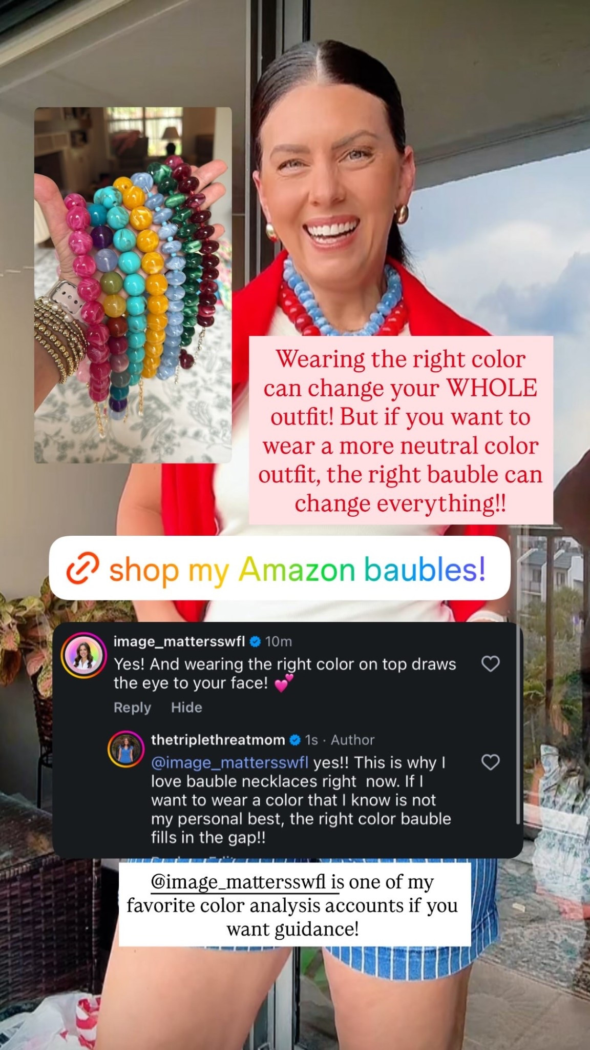 @image_mattersswfl is one of my favorite color analysis accounts if you want guidance! Wearing the right color can change your WHOLE outfit! But if you want to wear a more neutral color outfit, the right bauble can change everything!!