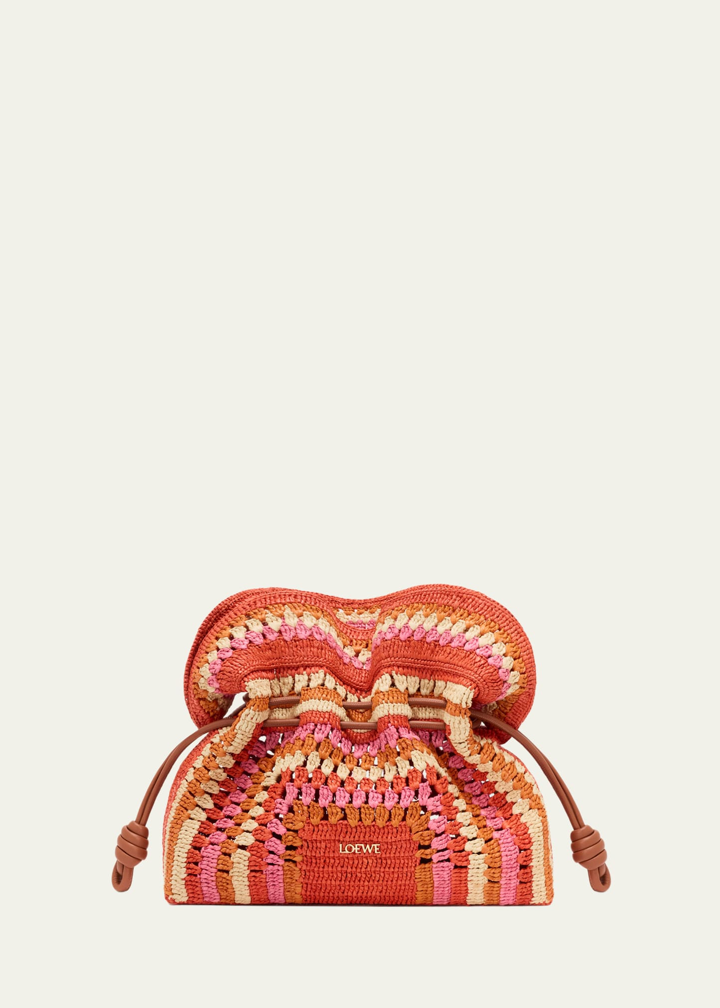 Loewe x Paula's Ibiza Flamenco Striped Crochet Raffia Clutch Bag | Bergdorf Goodman