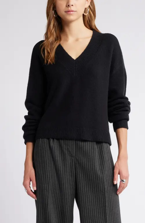 Open Edit V-Neck Sweater in Black at Nordstrom, Size Small | Nordstrom