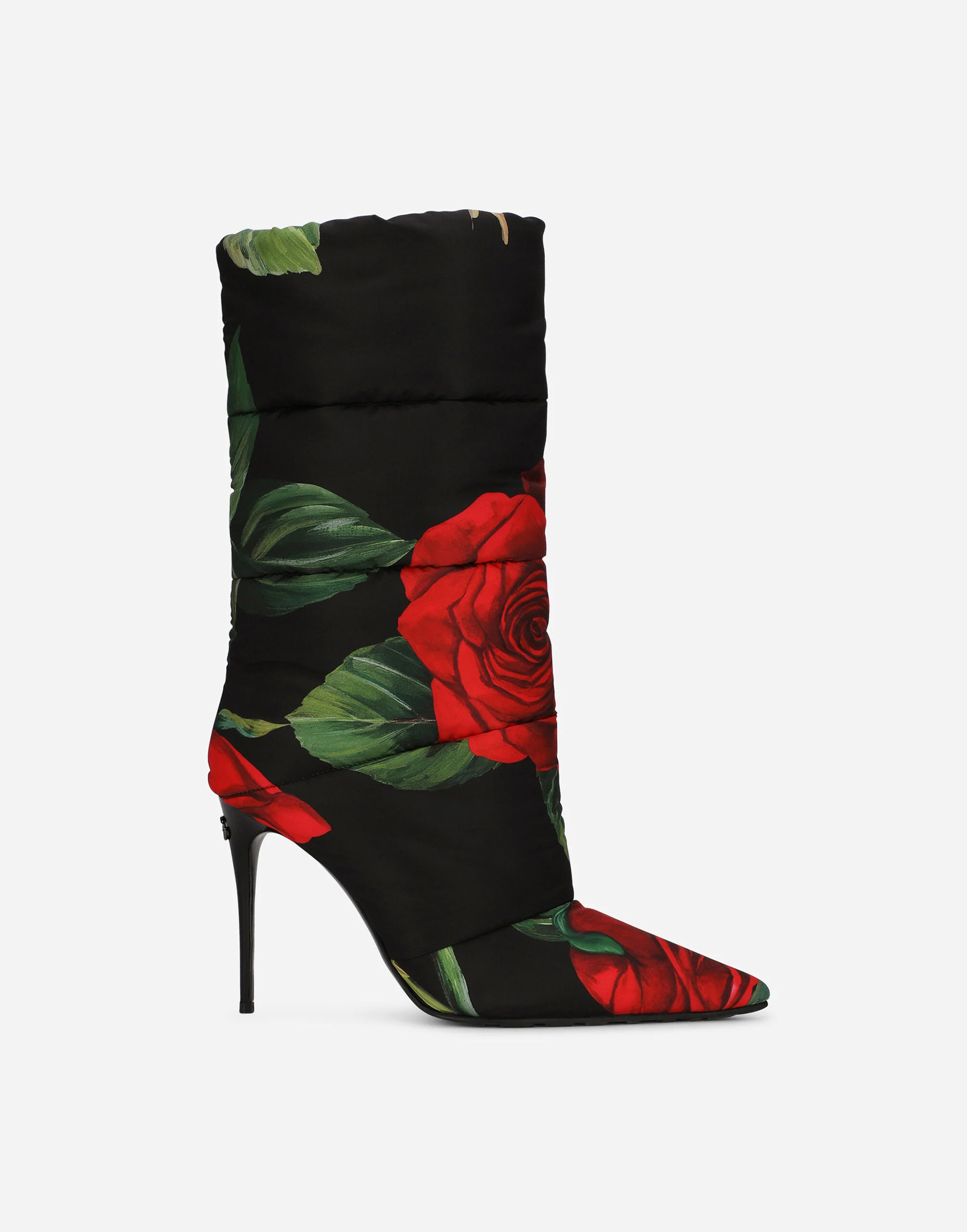 Quilted nylon ankle boots with rose print | Dolce & Gabbana