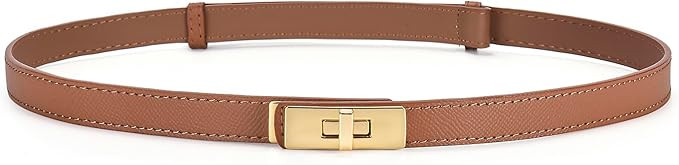 Women Ladies Adjustable Skinny Leather Belt Solid Alloy Turn Lock Slim Thin Waist Belt For Dresse... | Amazon (US)