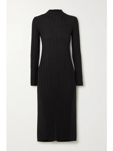 Paneled ribbed-knit and stretch-jersey turtleneck midi dress | NET-A-PORTER (UK & EU)