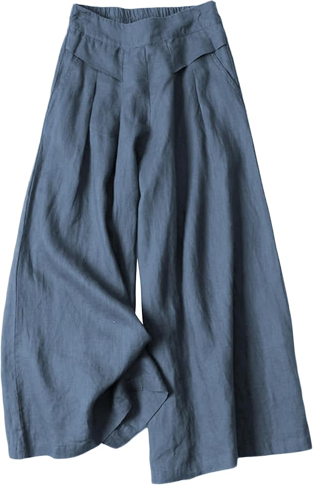 Bianstore Women's Culottes Linen Cropped Wide Leg Pants Elastic Waist Casual Palazzo Trousers wit... | Amazon (US)