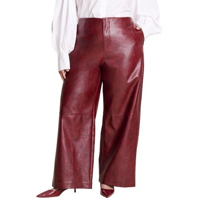 ELOQUII Textured Faux Leather Wide Leg Pant - 28, Pomegranate | Target