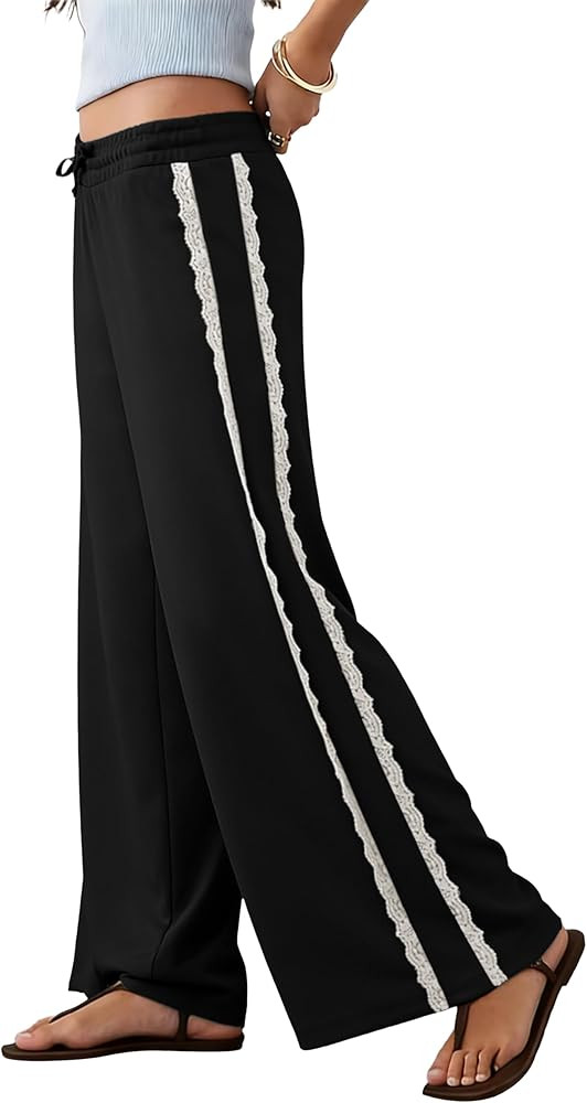 Women's Lace Trim Palazzo Pants Wide Leg Daily Summer Beach Vacation Office Lounge Travel Holiday... | Amazon (US)