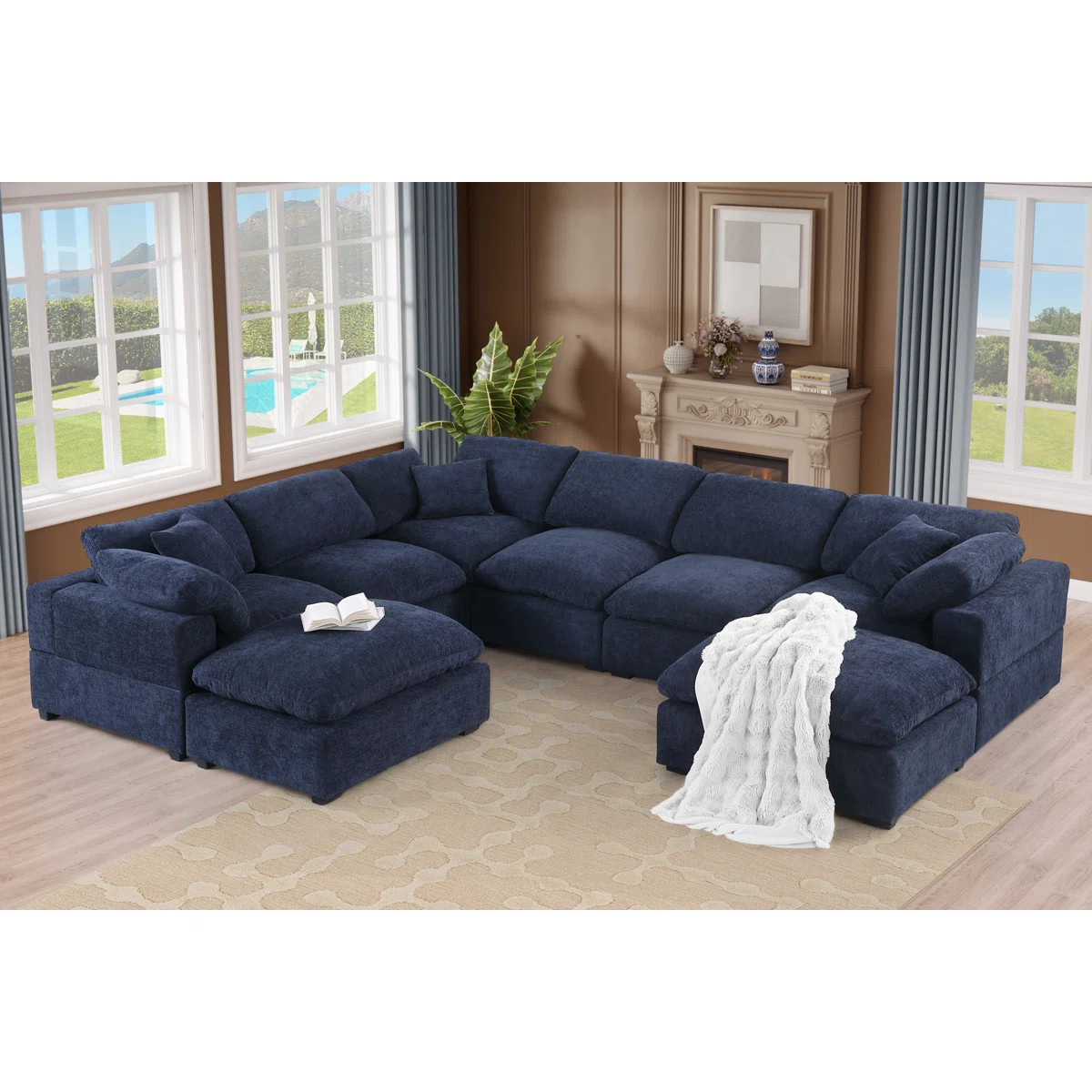 Latitude Run® Worthland 143.2" Wide Chenille Reversible Corner Sectional Sofa Couch(8- Piece) & ... | Wayfair North America