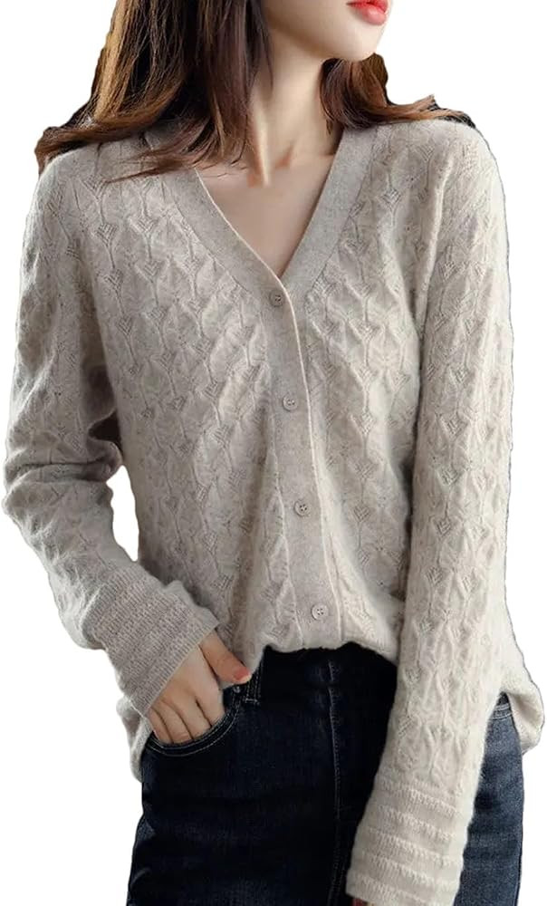 Women's V-Neck Knitted Cardigan for Female Solid Color Casual Button Sweaters Outerwear | Amazon (US)