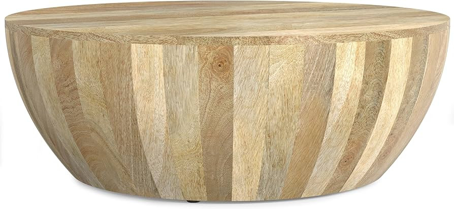 SIMPLIHOME Elmbrook Coffee Table - 34 inch Wide Solid Mango Wood Modern Industrial Round Drum Coc... | Amazon (US)