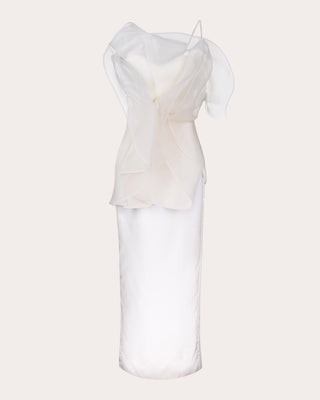 ByVarga Women's Lily Organza Flower Overlay Maxi Dress in White Viscose/Polyester | Olivela