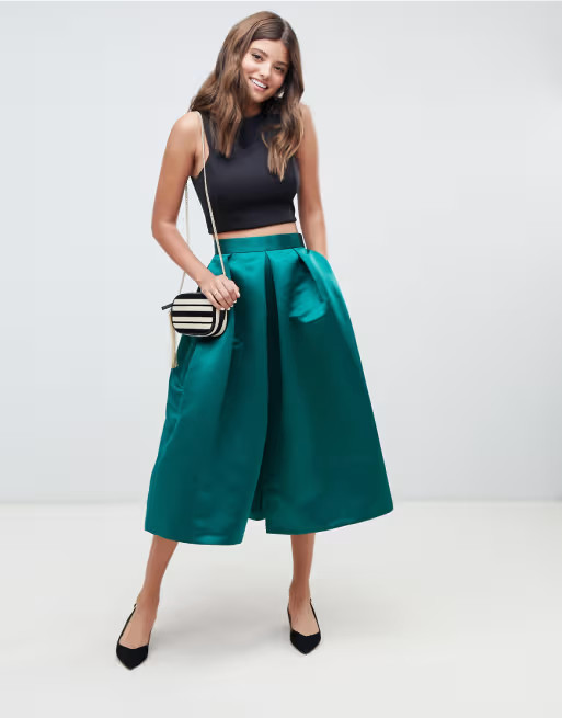 Closet London full prom sateen midi skirt in emerald green | ASOS US