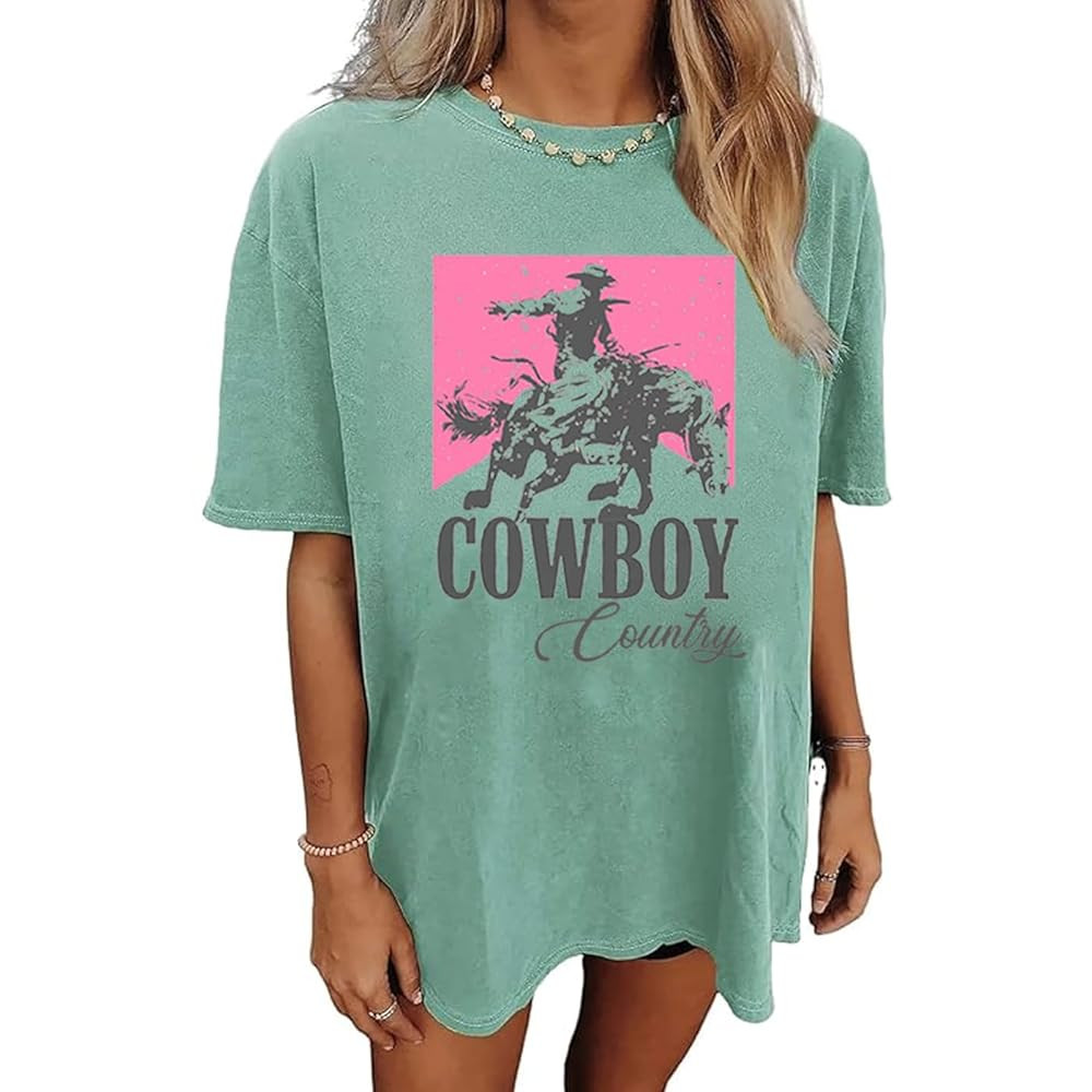 Cowboy Country Oversized T-Shirt for Women Western Rodeo Graphic Tee Loose Casual Cowgirls Short ... | Amazon (US)