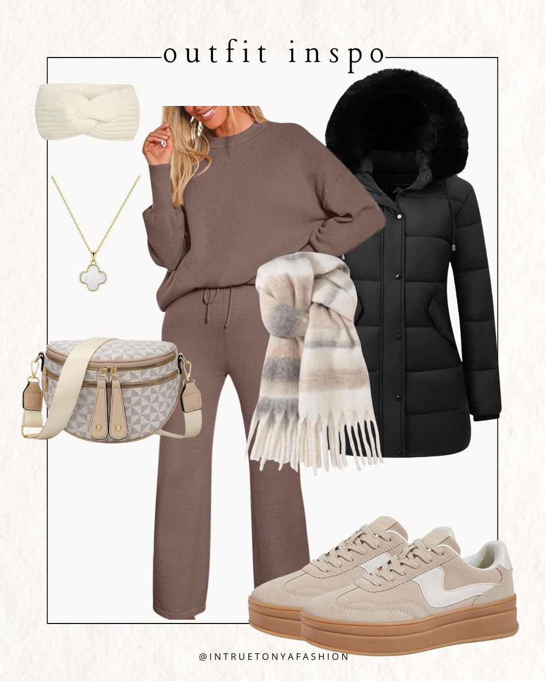 Winter outfit idea from amazon — 2 piece loungewear set, hooded puffer coat, scarf, sneakers and checkered crossbody bag






 casual winter outfits | winter fashion | size 4-6 | cold weather outfits | winter outfit ideas | layering outfit for the cold| winter fashion 2026 | outfit inspo | outfit ideas | winter outfits amazon  |  Amazon outfits every day 
Travel outfit 

#LTKFindsUnder50 #LTKootd #LTKSaleAlert