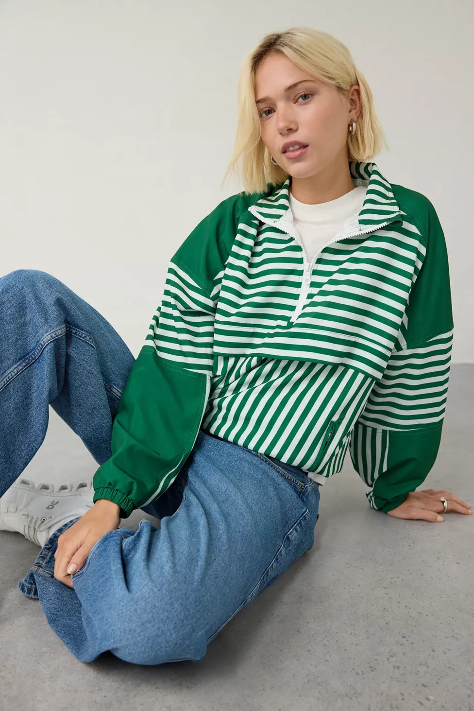 Beach Riot Vespera La Paloma Stripe Quarter Zip Pullover Jacket | Urban Outfitters (US and RoW)