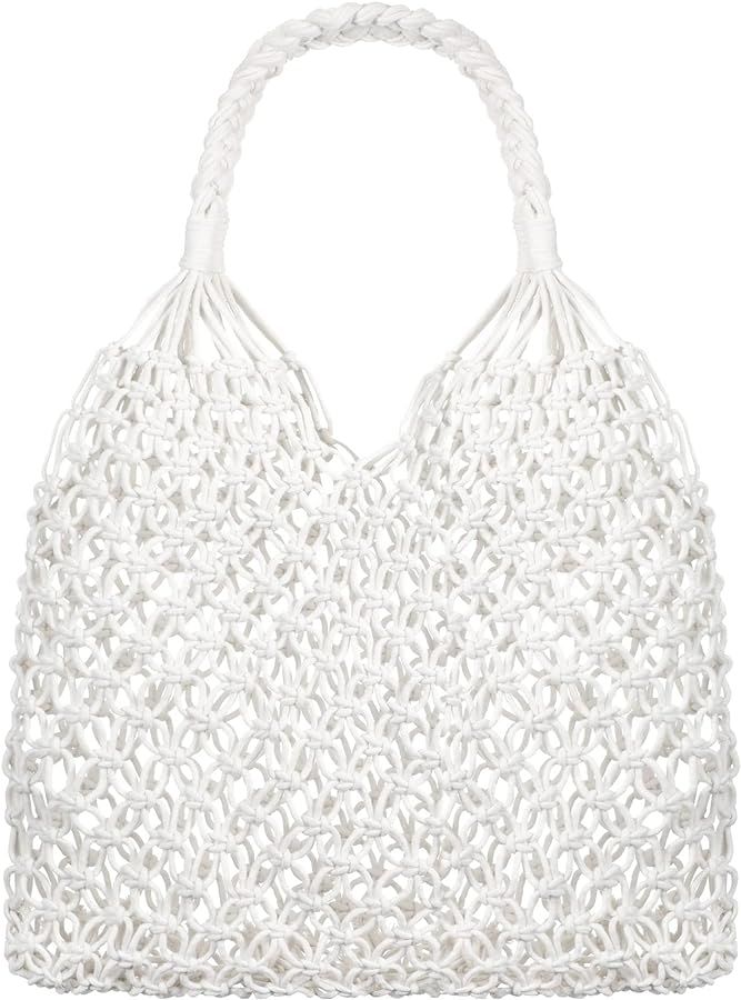 Travel Beach Fishing Net Handbag Woven Shoulder Bag Cotton Rope Macrame Bag Mesh Beach Bag Croche... | Amazon (US)