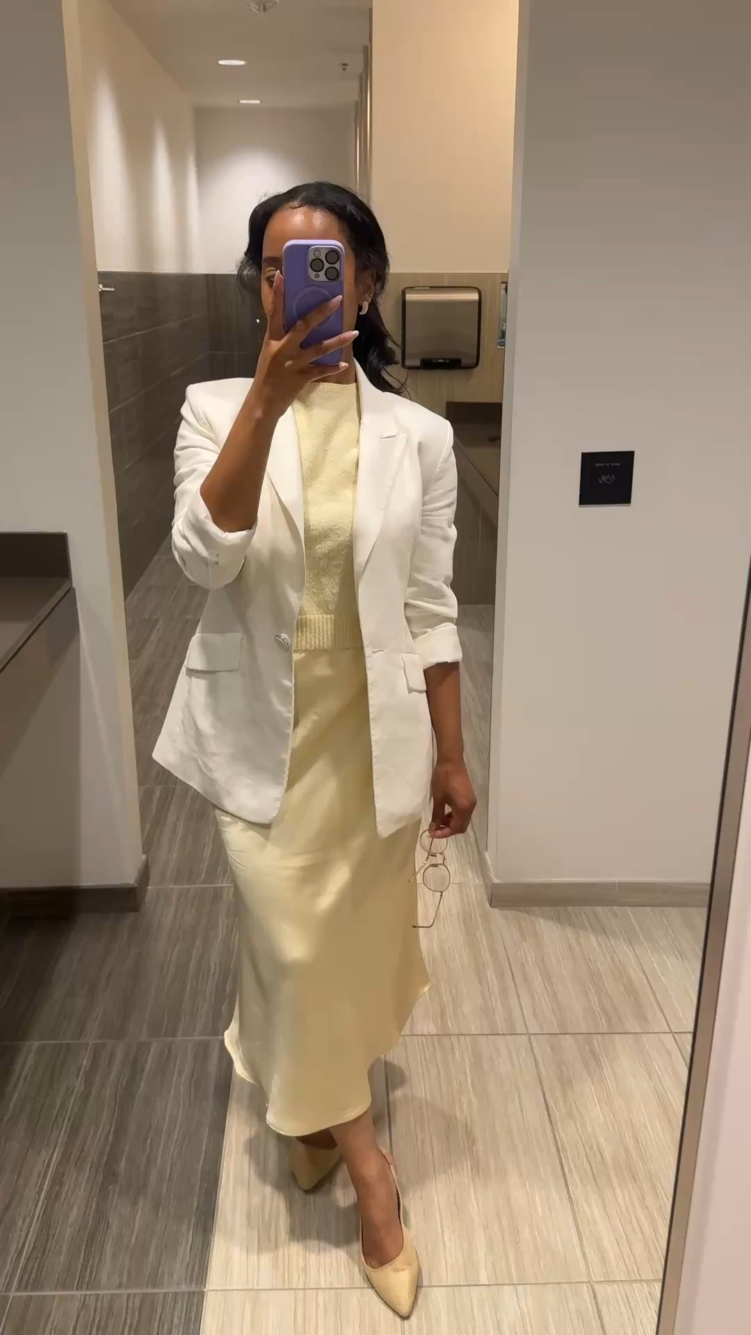 A soft monochromatic moment for the office. I paired this pale yellow look with a white blazer for an added layer of polish. Perfect for summer workdays when you want to incorporate color while still keeping things professional.
Blazer: size small 
Top: size small 
Skirt: medium (relaxed fit)

#LTKWorkwear