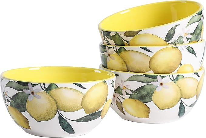 Bico Lemon Dreams Ceramic Bowls Set of 4, 26oz, for Pasta, Salad, Cereal, Soup & Microwave & Dish... | Amazon (US)