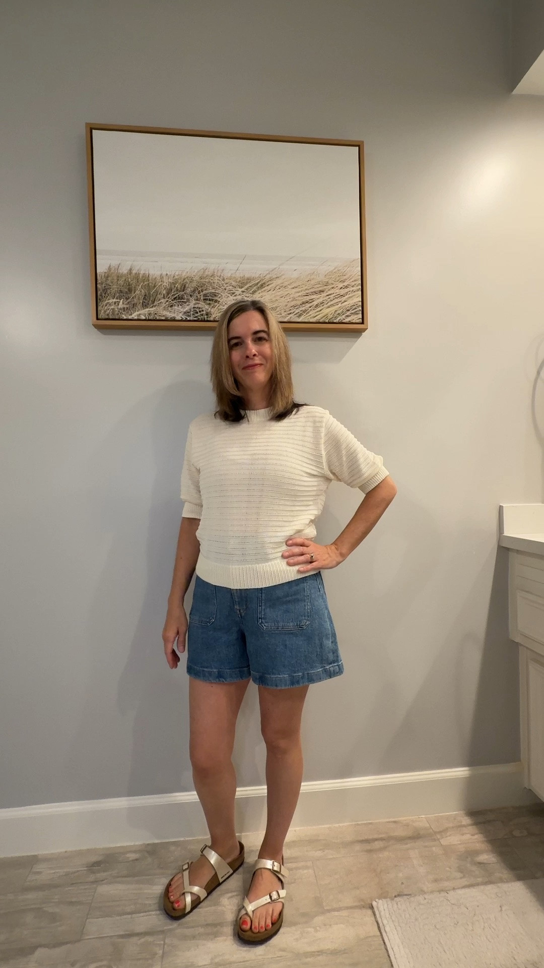 Summer outfit style! 🤍 I’m wearing a classic denim shorts from Madewell and  come in multiple styles and colors. I chose the curvy denim shorts - these are super comfortable and have a relaxed effortless style - these denim shorts are versatile can be worn with wedge sandals for a dressed up look.

#LTKootd #LTKOver40 #LTKPetite