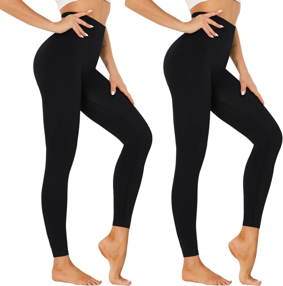 High Waisted Leggings for Women Pack-Black Active High Waisted Soft Tummy Control Workout Running Yo | Amazon (US)