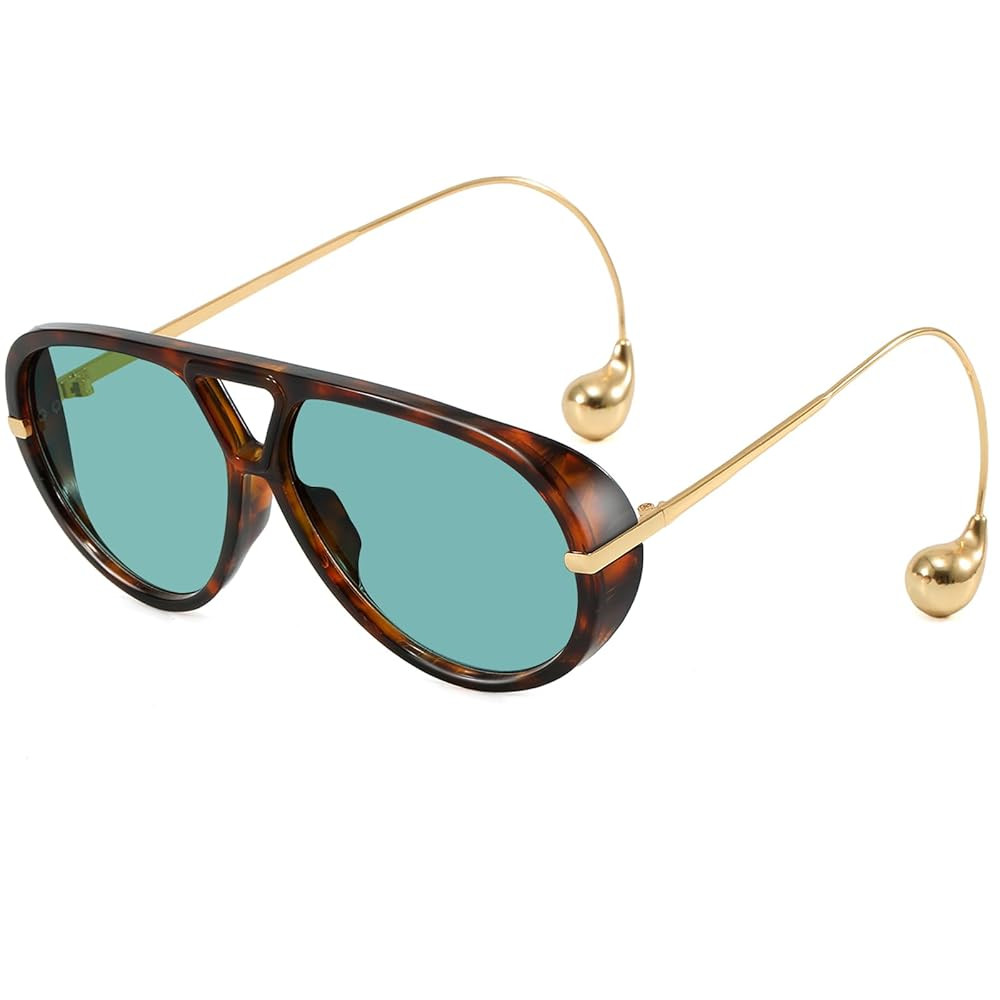 Women's Oversized Aviator Sunglasses Retro Trendy Shield Sun Glasses Big Orange lens Vintage Shad... | Amazon (US)