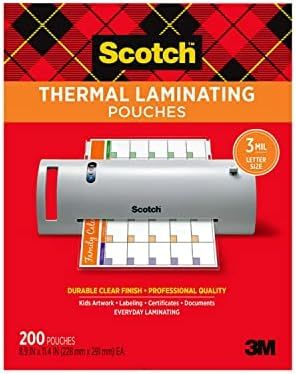 Scotch Thermal Laminating Pouches, 200-Pack, 8.9 x 11.4 Inches, Letter Size Sheets, Clear, 3-Mil ... | Amazon (US)