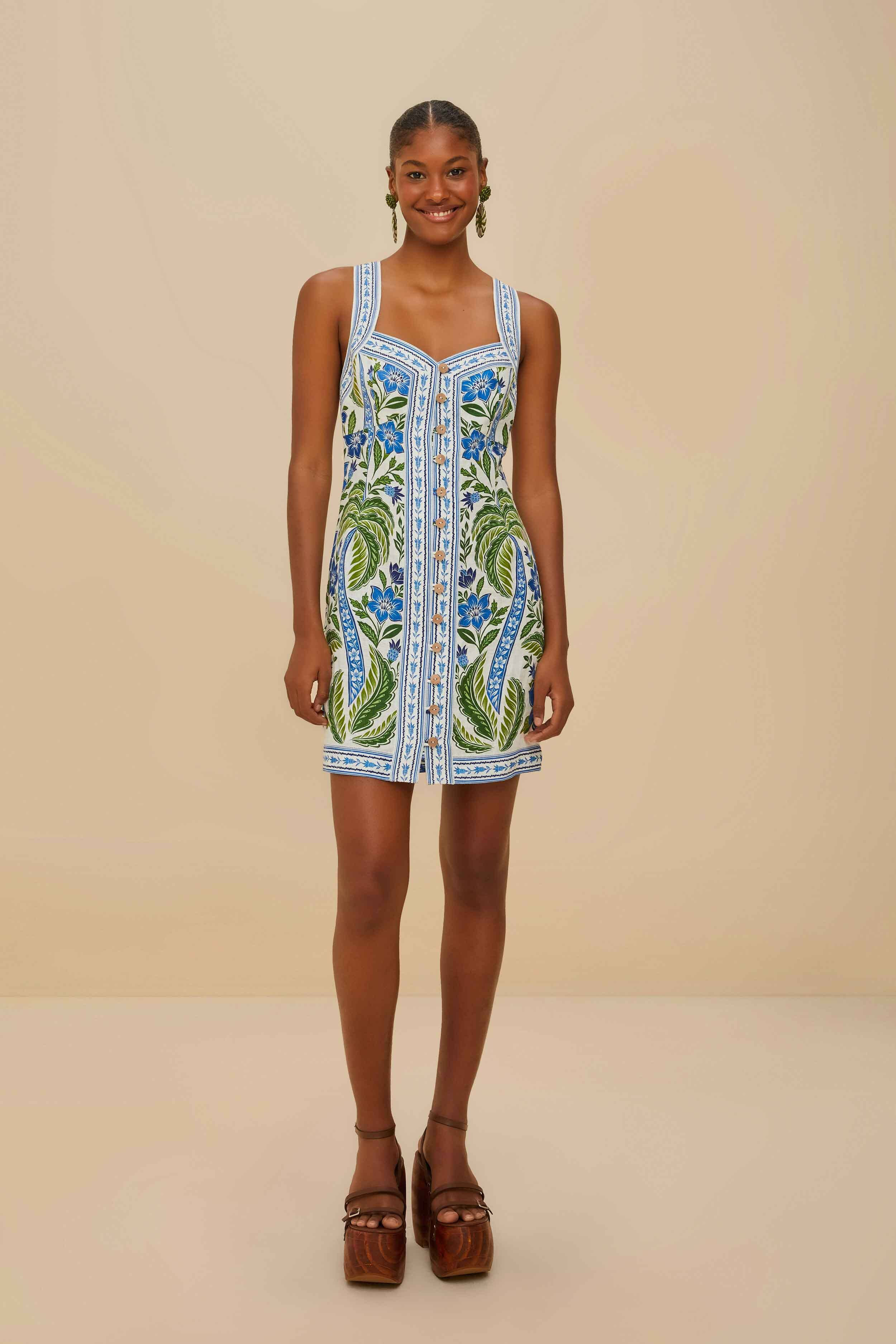 Off-White Tropicance Porcelain Garden Euroflax™ Premium Linen Mini Dre | FarmRio (US)