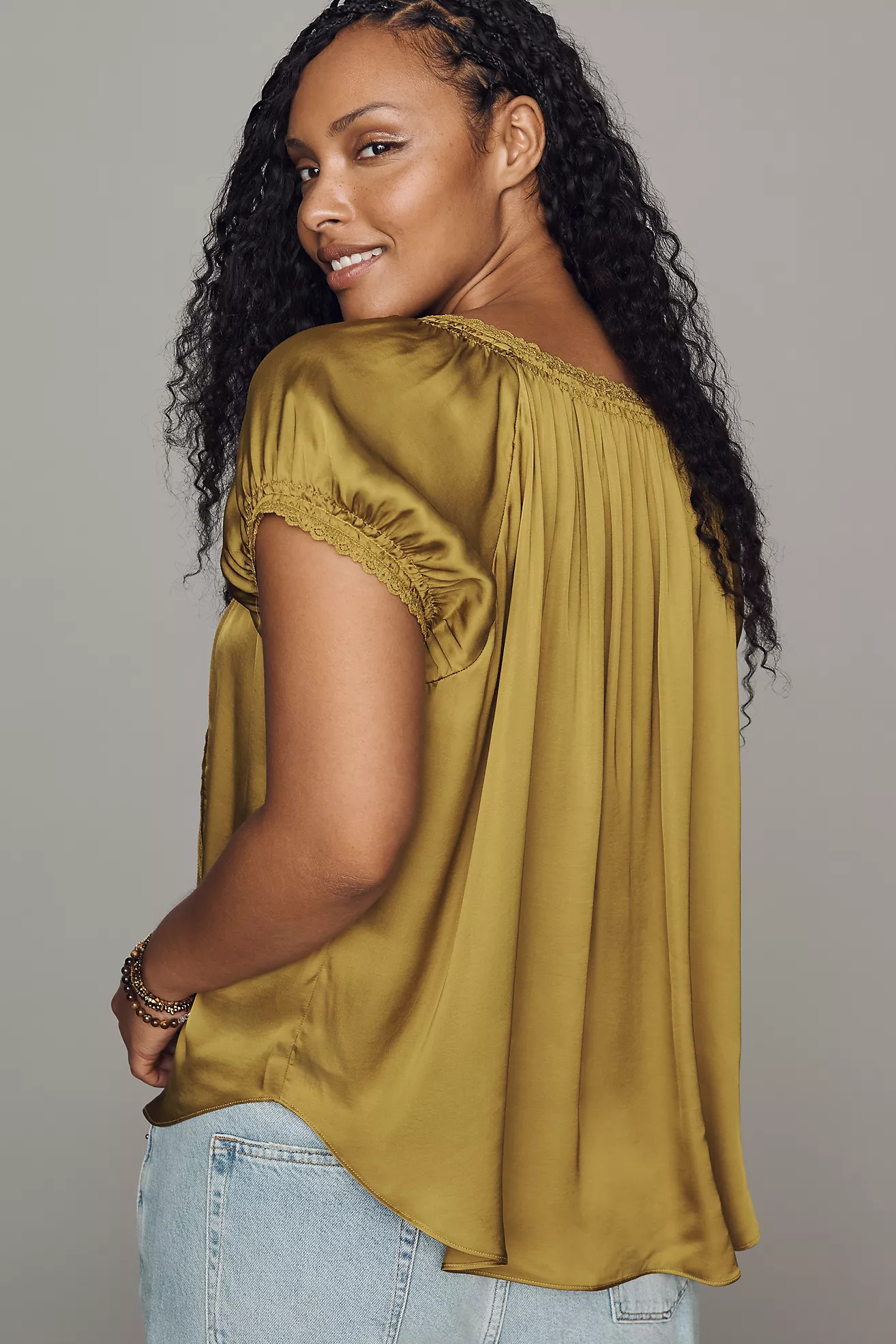 By Anthropologie Amber Short-Sleeve Silken Top | Anthropologie (US)