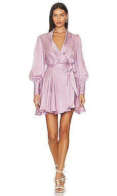 Zimmermann Silk Wrap Mini Dress in Musk from Revolve.com | Revolve Clothing (Global)