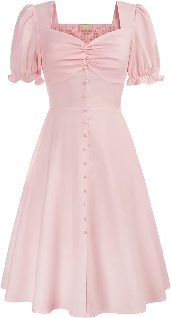 Belle Poque Women 2024 Summer Puff Short Sleeve Cottagecore Dress Vintage 1950s Party Swing Dress... | Amazon (US)