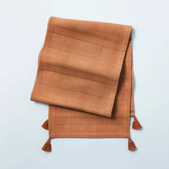 Ribbed Corner Tassels Table Runner Pumpkin Brown - Hearth & Hand™ with Magnolia | Target