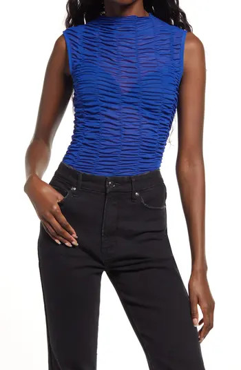 TOPSHOP Ruched Mesh Sleeveless Top | Nordstrom | Nordstrom