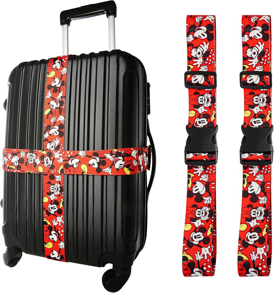 Disney Mickey and Minnie Mouse Luggage Strap 2-Piece Set Officially Licensed, Adjustable Luggage ... | Amazon (US)