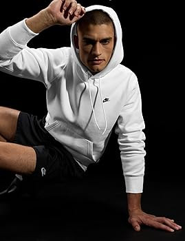 Nike Men's Club Pullover Fleece Hoodie, White/White/Black, Small at Amazon Men’s Clothing store | Amazon (US)