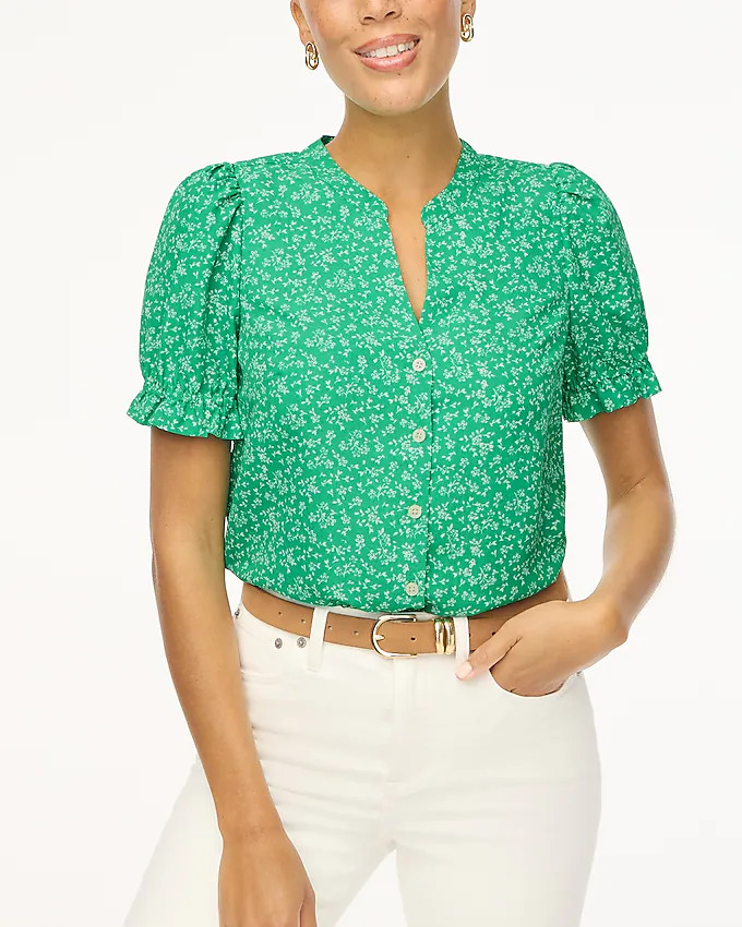 Printed puff-sleeve blouse | J.Crew Factory