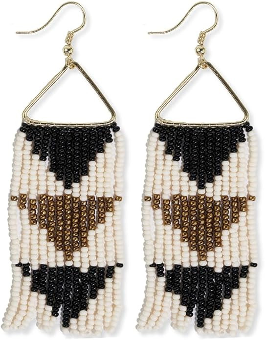 INK+ALLOY Beaded Boho Earrings for Women, Whitney Medium Fringe Dangle Statement Earrings, Handma... | Amazon (US)